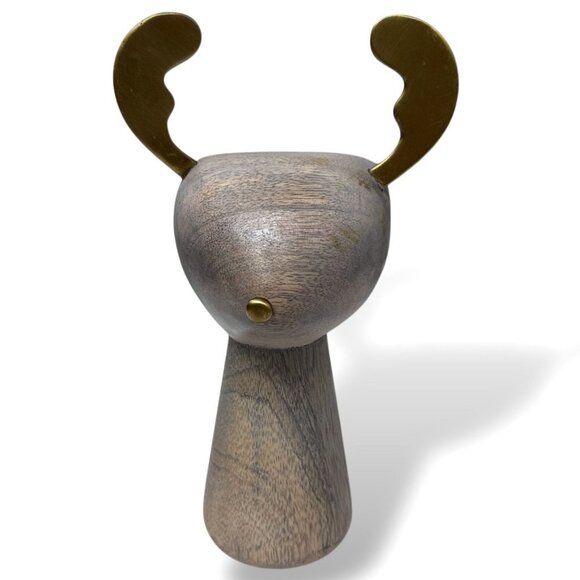 CRATE & BARREL Wooden Reindeer Modern Rustic Holiday Decor 8.5" - Picture 1 of 10